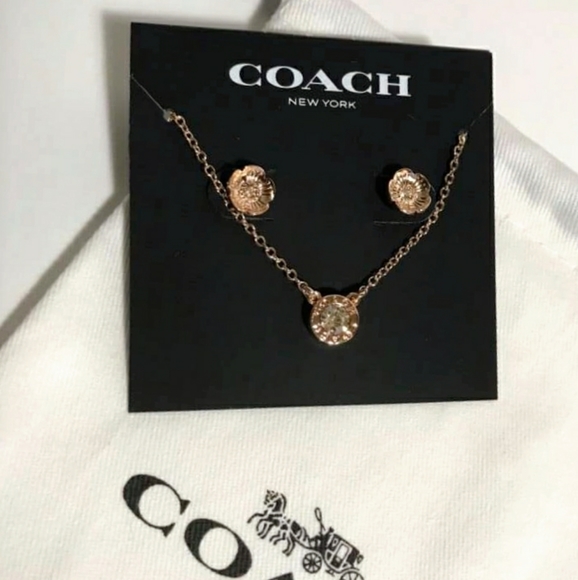 Coach Jewelry - COACH Open Circle Necklace and Tea Rose Stud Earrings Set NIP w Dust bag